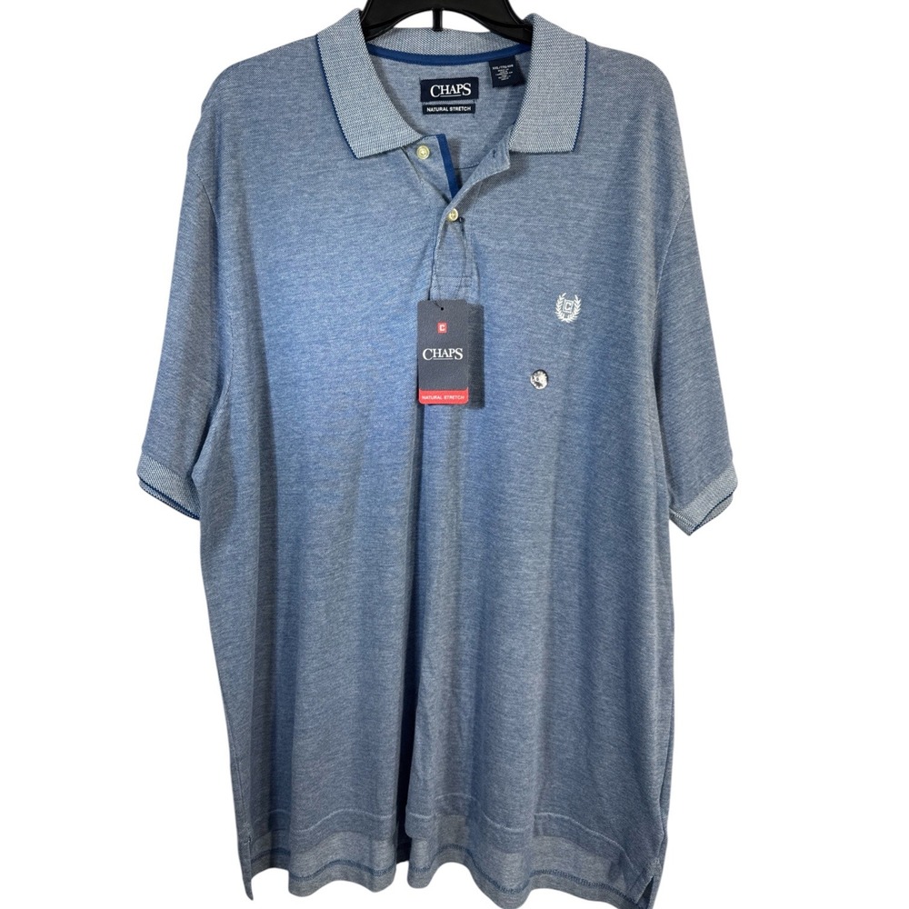 Chaps Mens Natural Stretch Cotton Polo Shirt Blue Multi XXL ‎ NWT